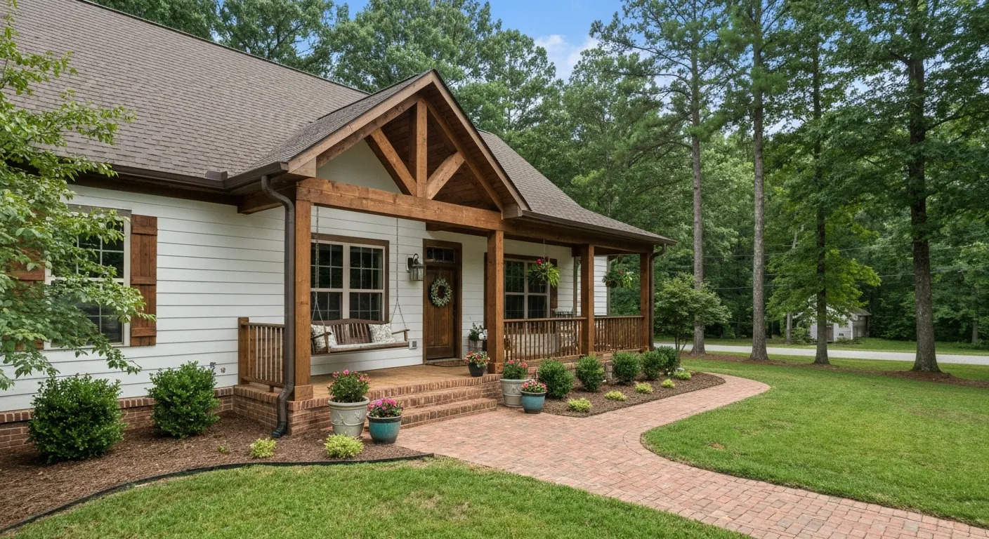 A welcoming single- home exterior with a front porch, Tennessee, daytime, no.