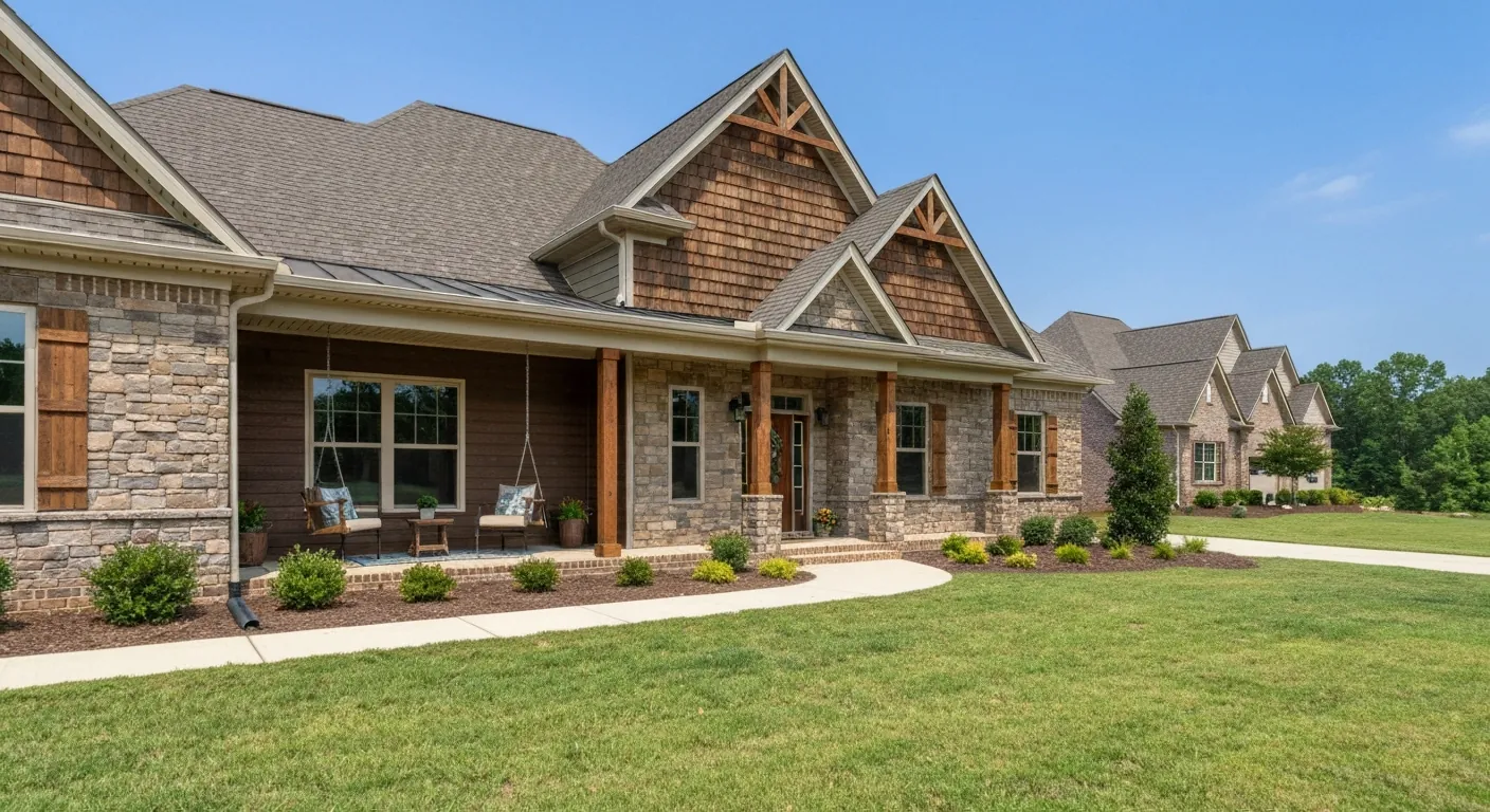 A welcoming single- home exterior with a front porch, Tennessee, daytime, no.
