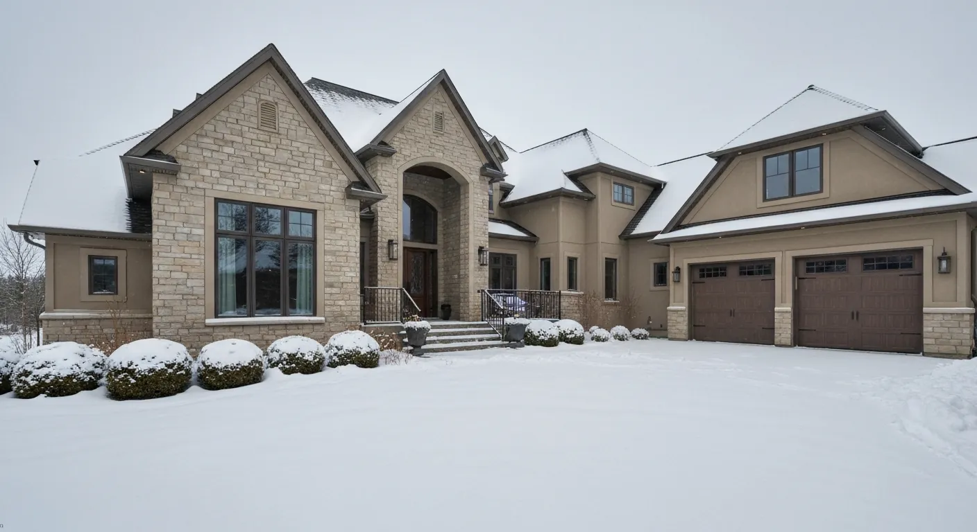 A large upscale modern home exterior with architectural lighting.